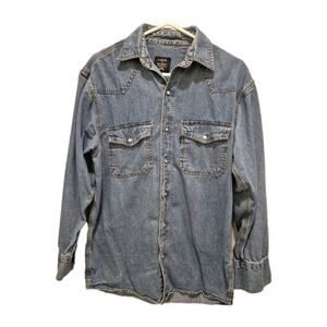 Lakin McKey Denim Western Shirt Pearl Snaps Men Medium Cotton Long Sleeves